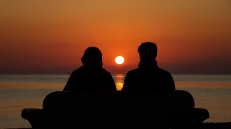Happy couple sunset